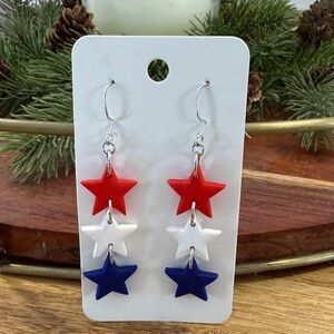 Red, White, and Blue Clay Star Earrings